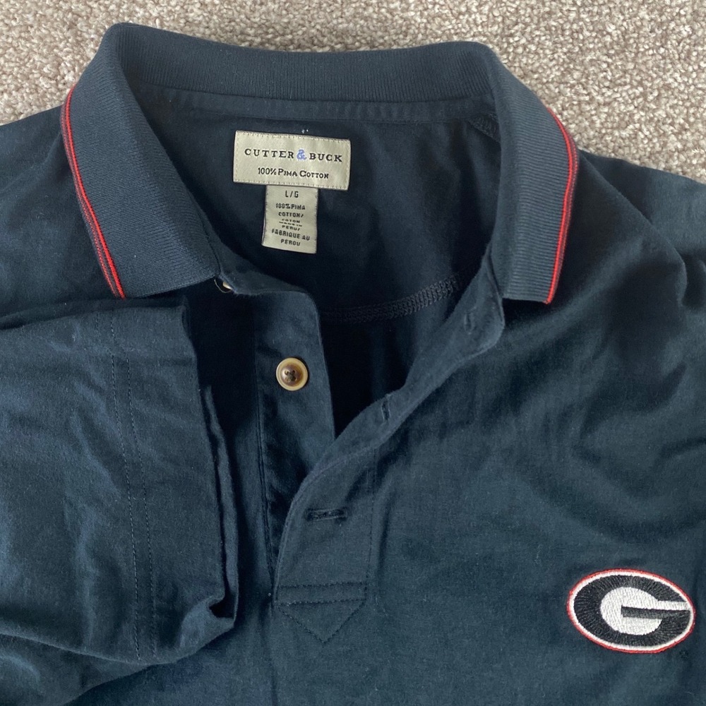 Cutter & Buck Georgia Bulldogs Polo Shirt Mens Large Black Pima Cotton UGA Logo